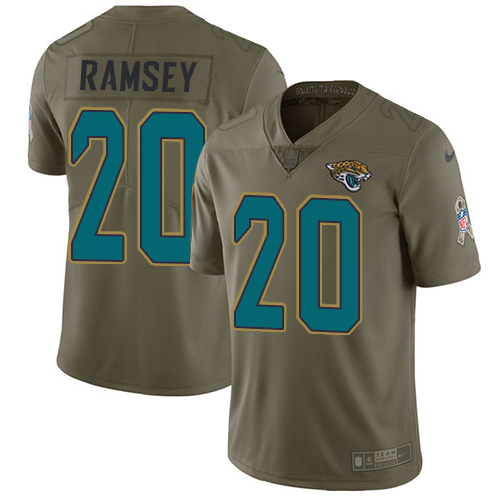 Jacksonville Jaguars #20 Jalen Ramsey Olive Youth Stitched NFL Limited 2017 Salute to Service Jersey->youth nfl jersey->Youth Jersey